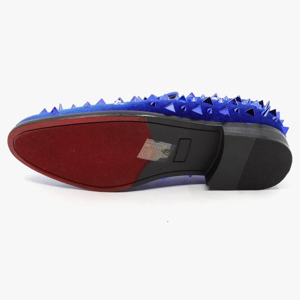 New MetroCharm Men’s Blue Velvet Spike Loafers Dress Tuxedo Shoes Size 10.5